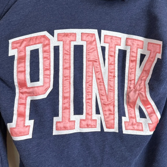 VS Pink Blue Pink Hoodie Satin Logo Drawstring Women’s XS - Picture 2 of 10